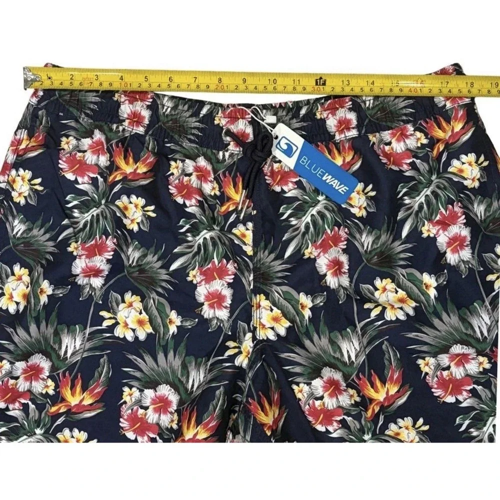 Blue Wave Men's Blue Tropical Floral Swim Trunks Size XL Mesh Brief Lined NWT
